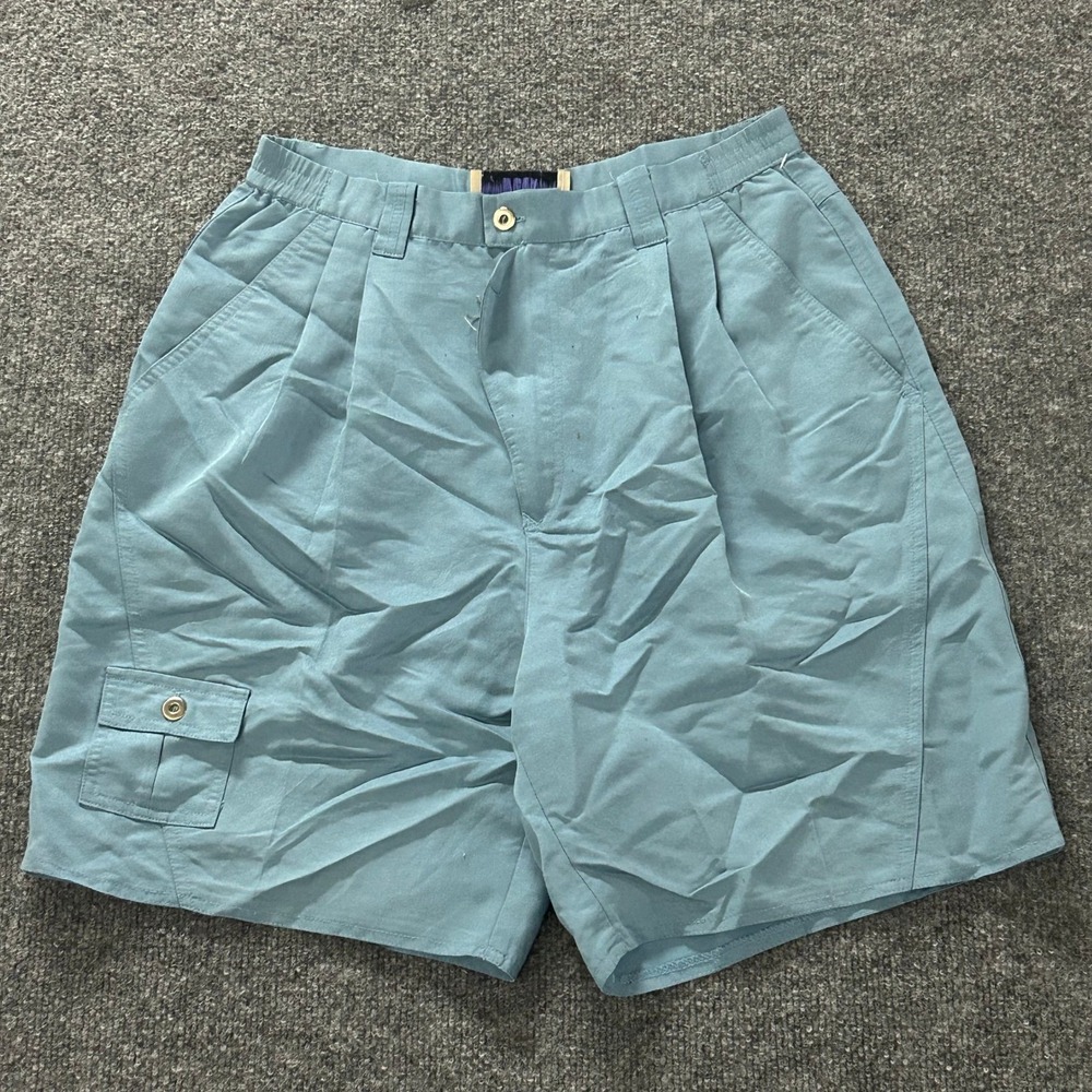 Ixspa Golf Shorts Womens Size 10 Blue Rayon Blend Pleated Cargo Pockets Vintage